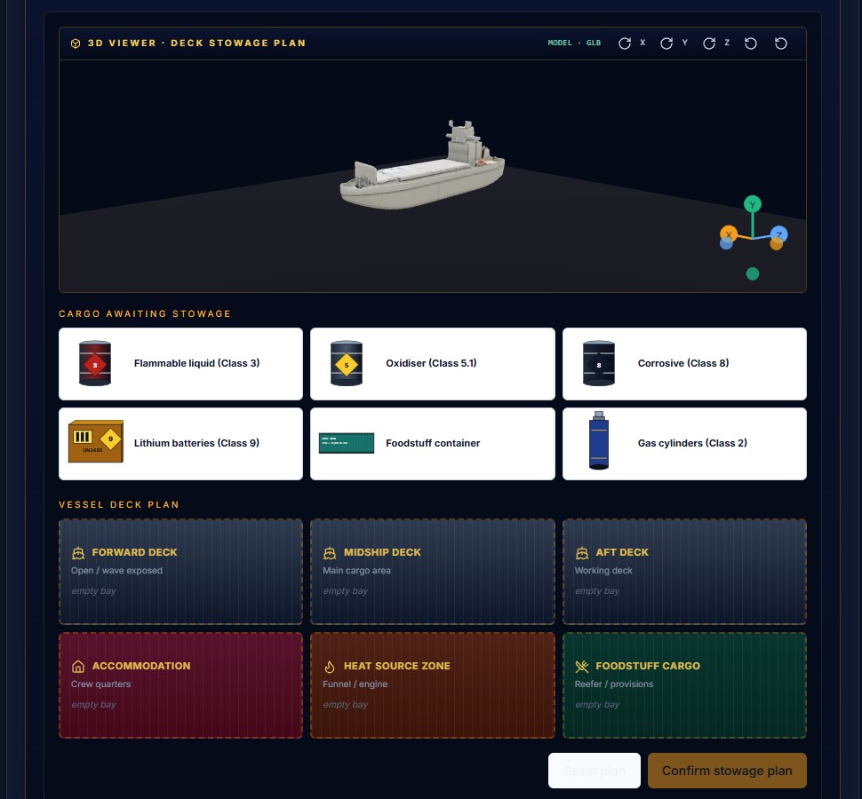 IMDG 3D deck stowage planner screenshot