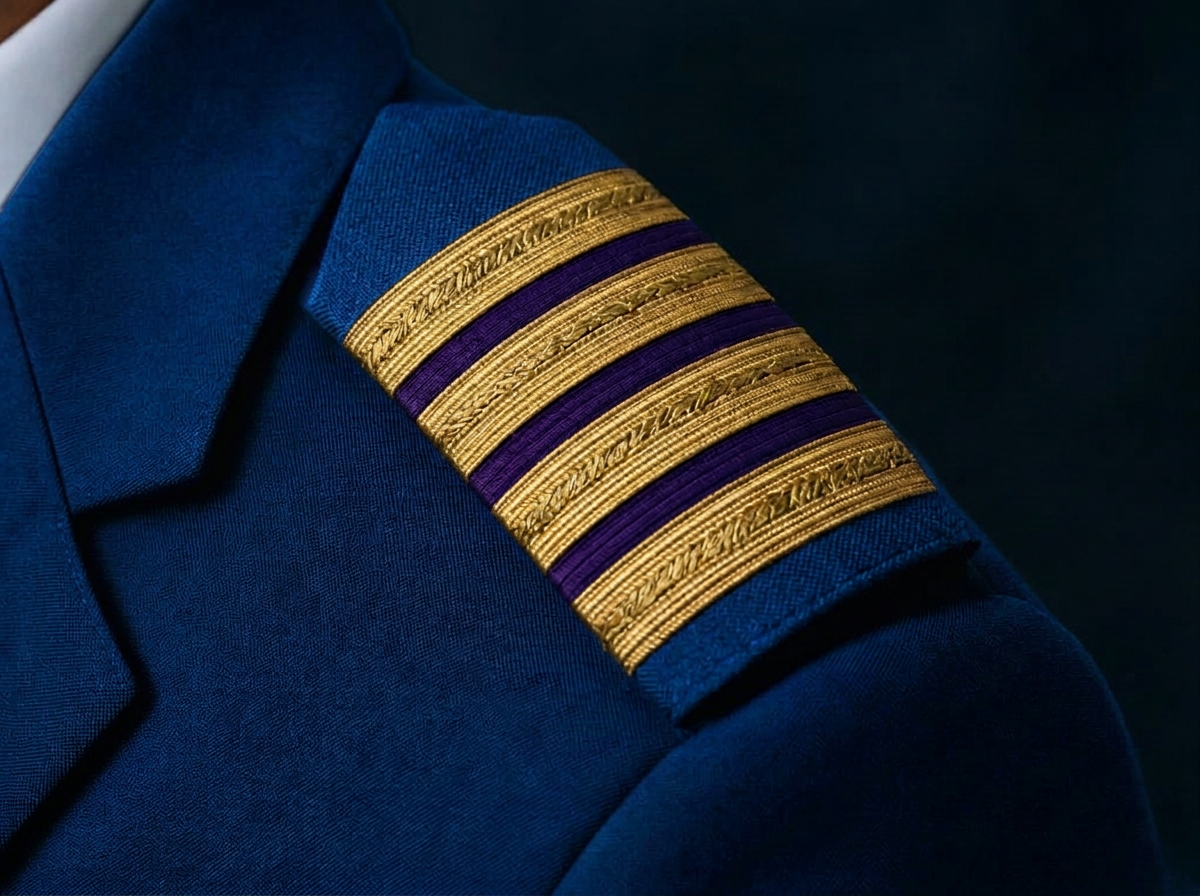 Chief Engineer rank epaulette — four gold and purple stripes